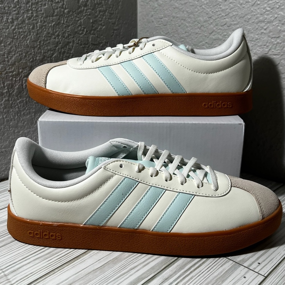 Adidas VL Court 3.0 Women's Shoes‎ sneakers white teal stripes size 9 JI1767